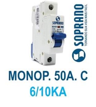 Disjuntor Monopolar 50A Curva C DIN 6/10KA - Soprano