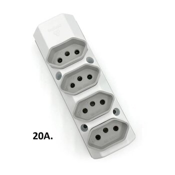 Tomada Sobrepor Quadrupla 2P+T 20A Cinza/Branca - Perplug