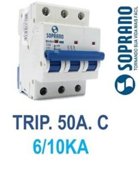 Disjuntor Tripolar 50A Curva C DIN 6/10KA - Soprano
