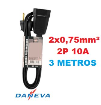 Extensão Preta 3 Metros 2 Pinos 10A DN1312 - Daneva