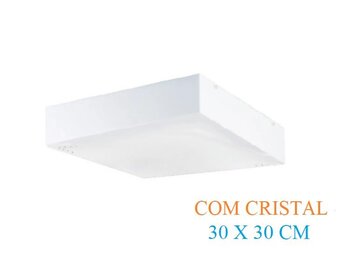 Plafon Sobrepor Light Acrílico Quadrado Branco com Cristais 30cm x 30cm x 8cm 4xE27 Bivolt - Montare