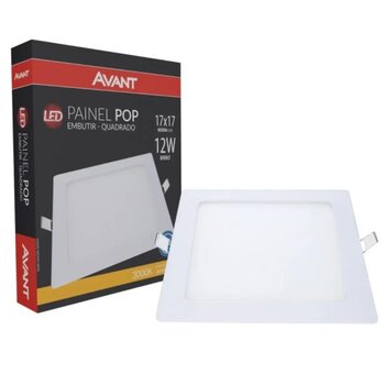 Painel de Embutir LED POP Quadrado Branco (3000K - Branco Quente) 17cm x 17cm Bivolt 12W - Avant