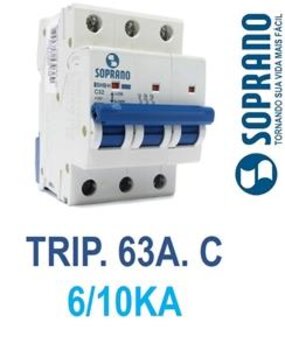 Disjuntor Tripolar 63A Curva C DIN 6/10KA - Soprano