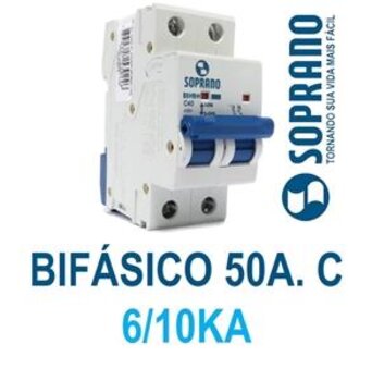 Disjuntor DIN 50A 6/10KA Bifasico - Soprano