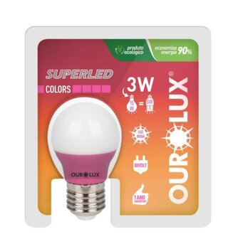 Lâmpada LED Bolinha Colors S30 Rosa Bivolt 3W - Ouro Lux