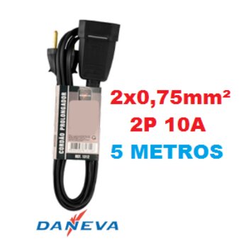 Extensão Preta 5 Metros 10A 220V 2P DN1313 - Daneva