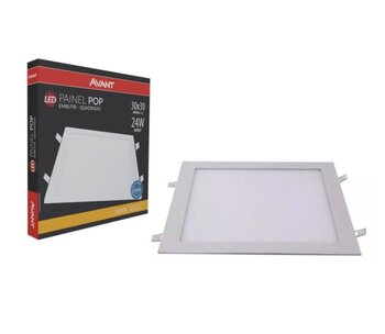 Painel de Embutir LED POP Quadrado Branco (3000K - Branco Quente) 30cm x 30cm Bivolt 24W - Avant