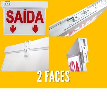 Placa Saida emergência Dupla Face 110/220V Branca - Luxpryme