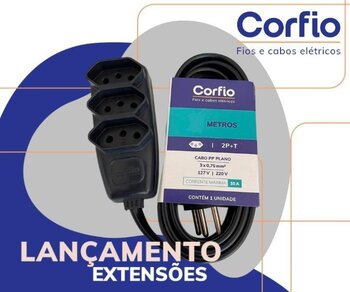 Extensão Preta Corfihome 5 Metros 2P+T  10A 250V EXHT05-PT  - Corfio