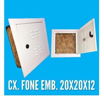 Caixa Passagem Telefone Fundo OSB  20x20x12cm. Embutir Aluminio Branca.
