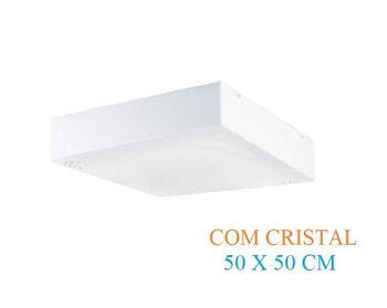 Plafon Sobrepor Light Acrílico Branco com Cristais Quadrado 50cm x 50cm x 8cm 4xE27 Bivolt - Montare